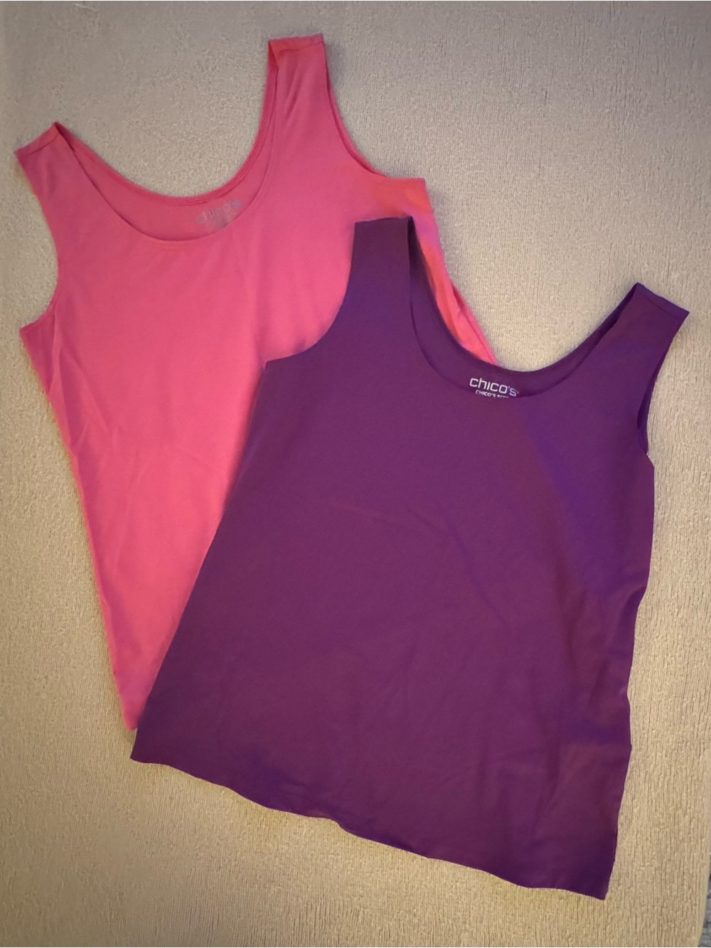 Chico's Two-Pack Scoop Neck Tank Tops - Purple & Coral Pink